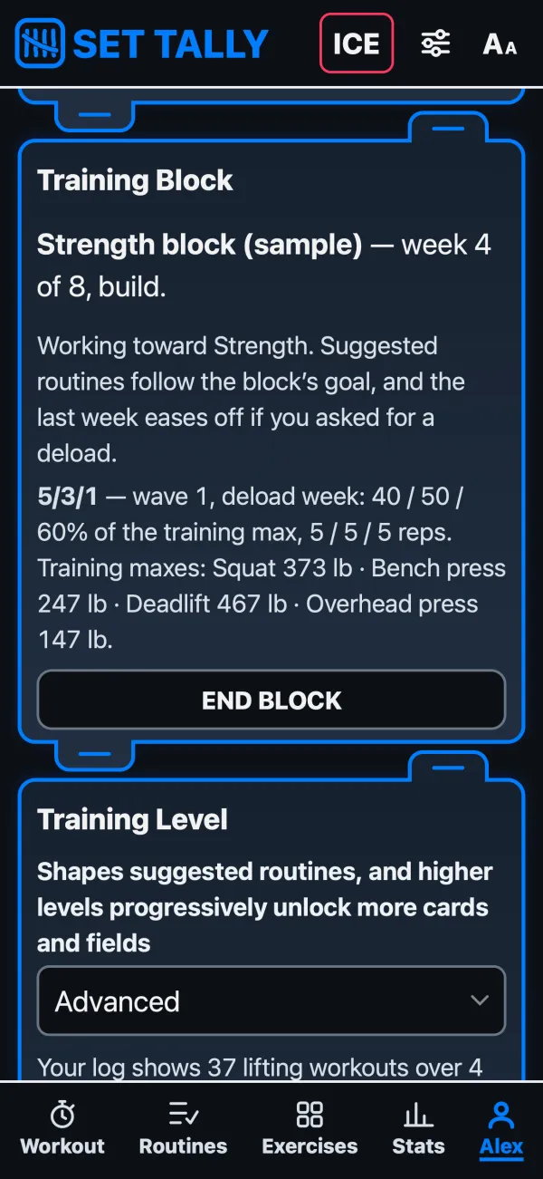 A Wendler 5/3/1 training block.